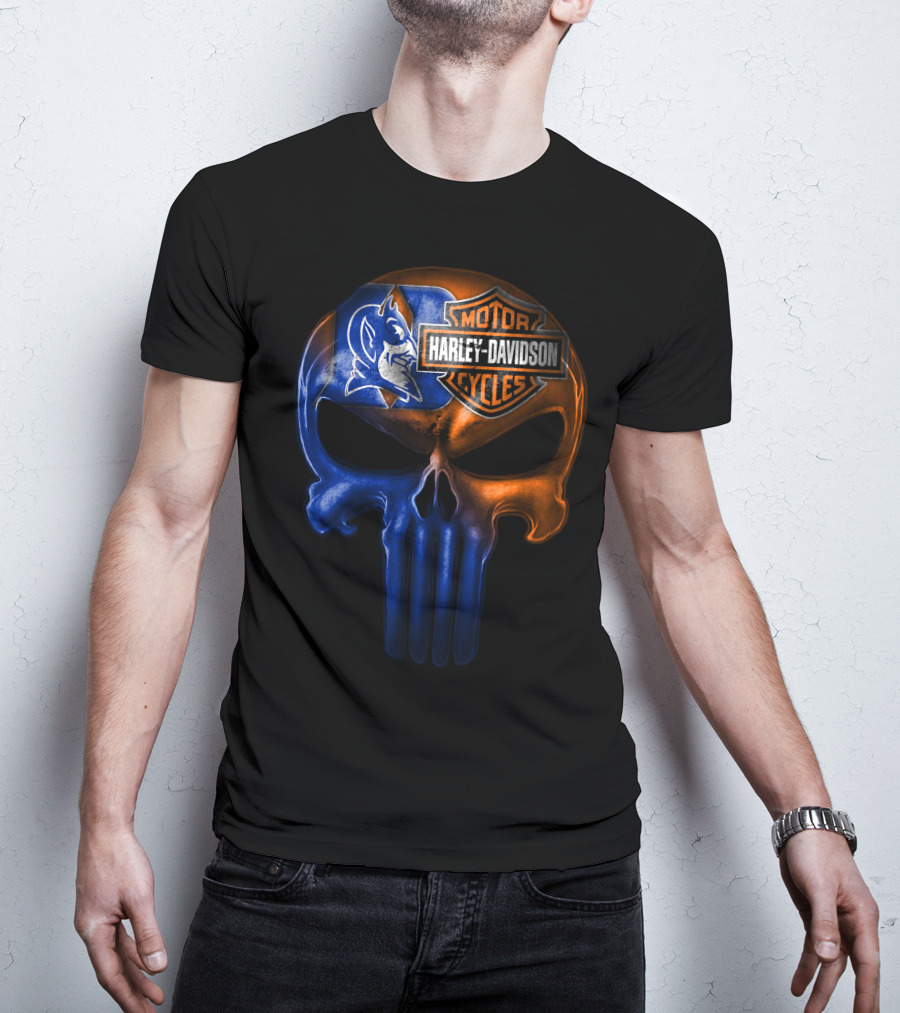 Duke Blue Devils Harley Davidson Punisher Skull T-Shirt