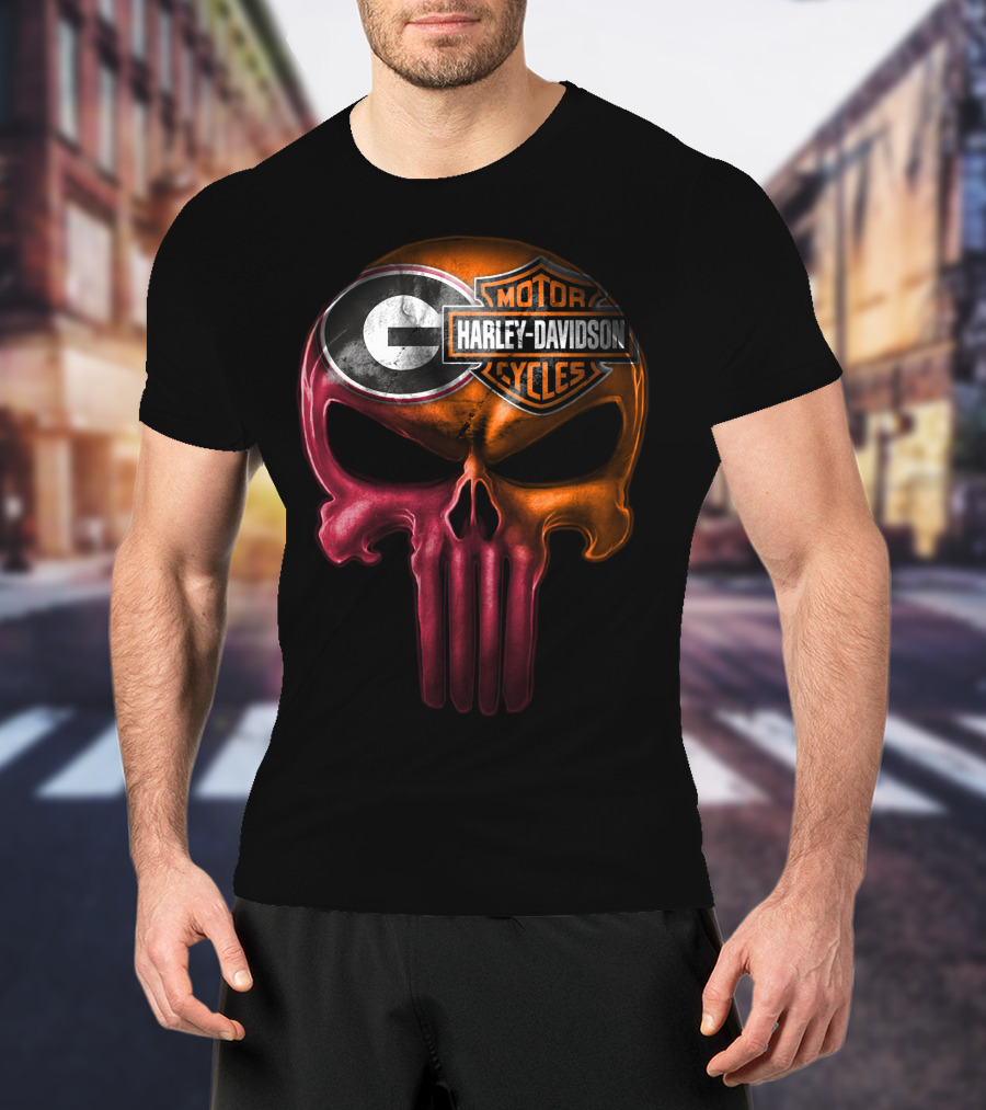Georgia Bulldogs Harley Davidson Skull T-Shirt