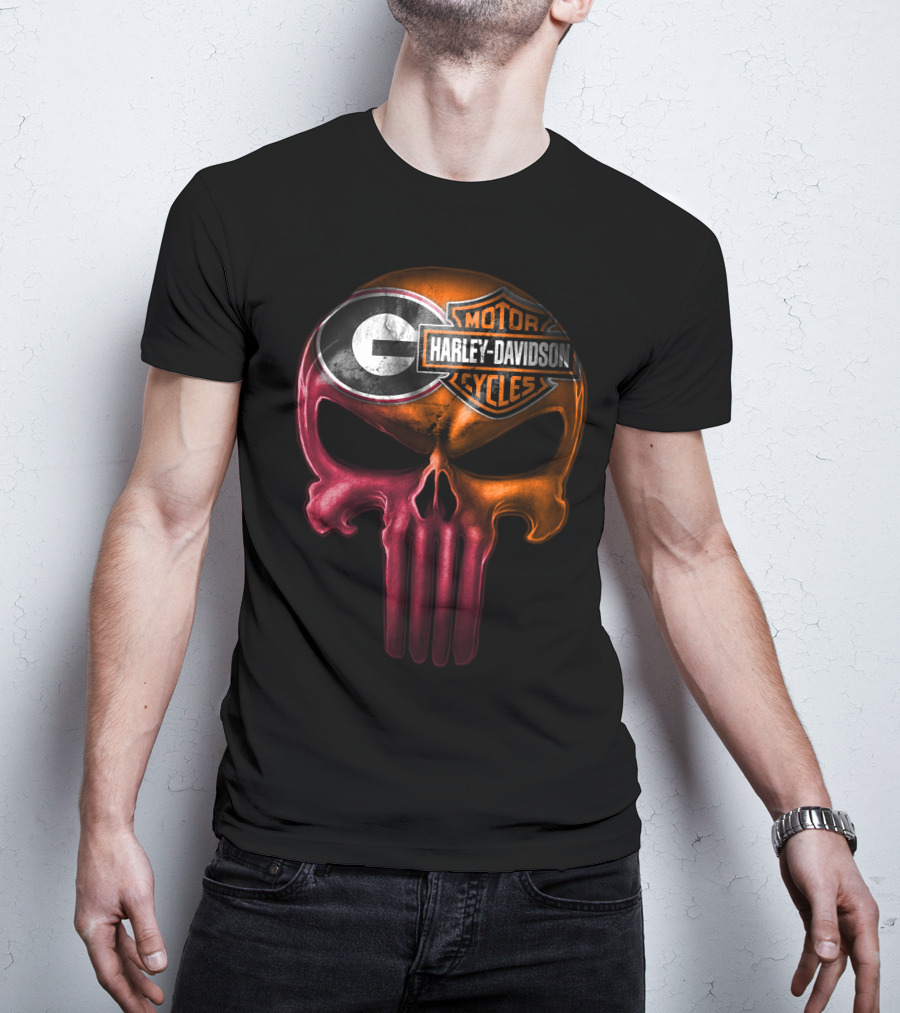 Georgia Bulldogs Harley Davidson Skull T-Shirt