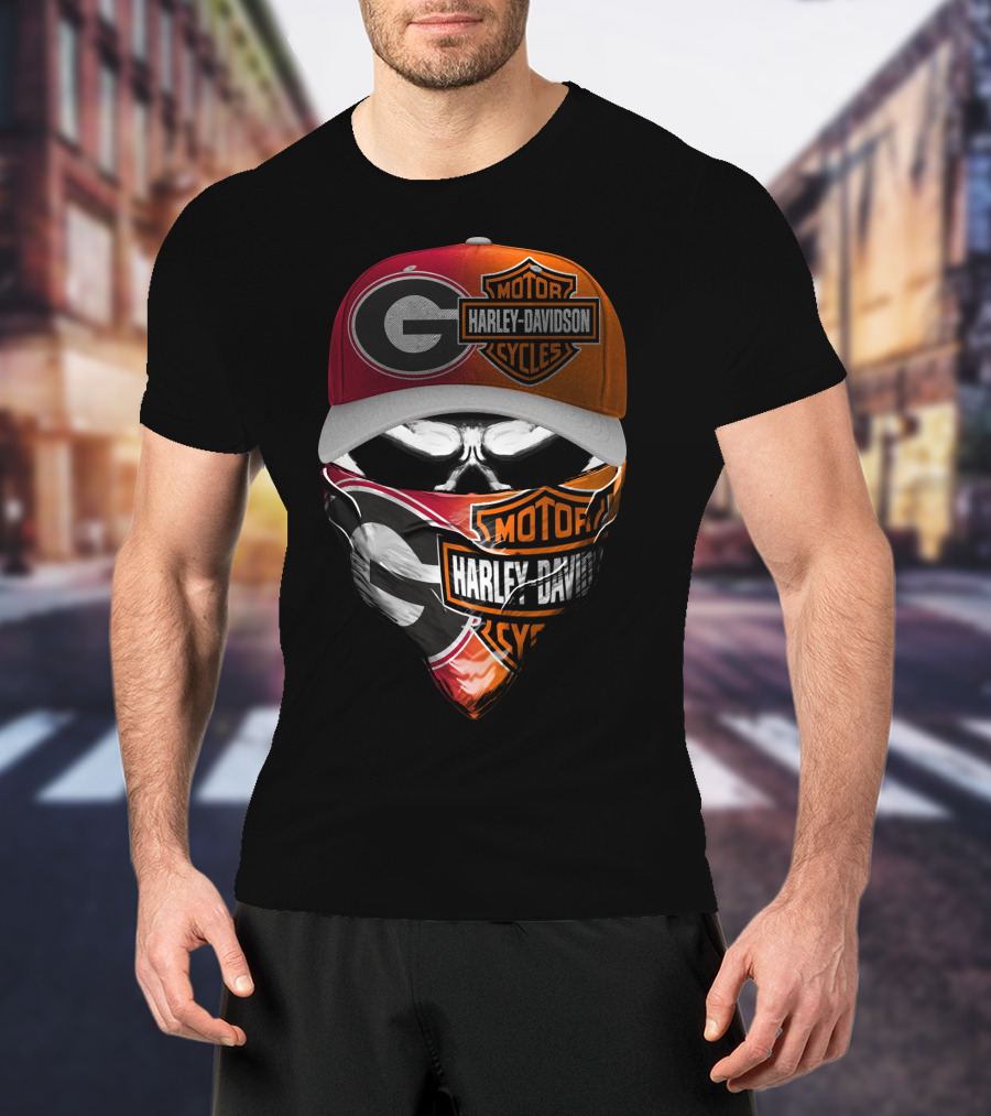 Georgia Bulldogs Harley Davidson Motorcycles Skull Mask T-Shirt