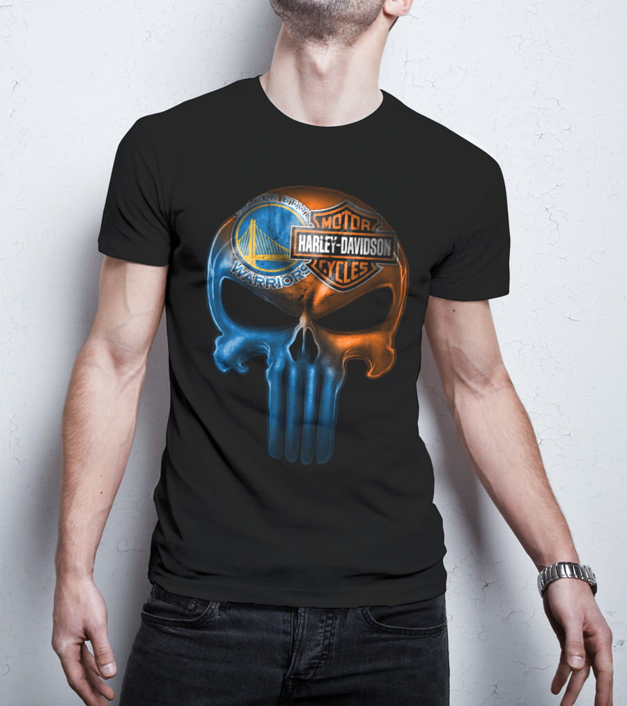 Golden State Warriors Harley Davidson Punisher Skull T-Shirt
