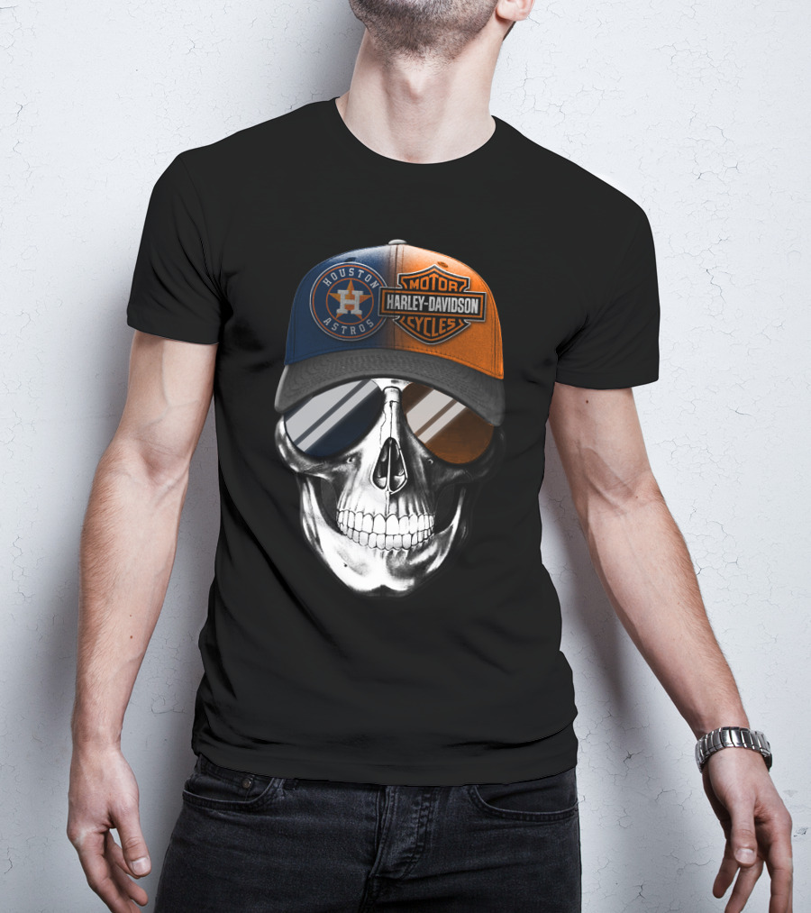 Harley Davidson Motorcycles Houston Astros Skull Cap T-Shirt