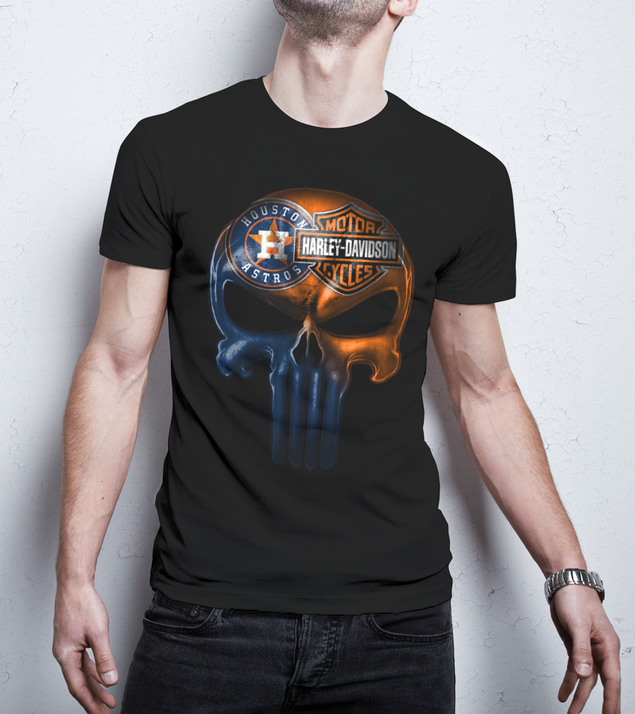 Houston Astros Harley Davidson Punisher Skull T-Shirt