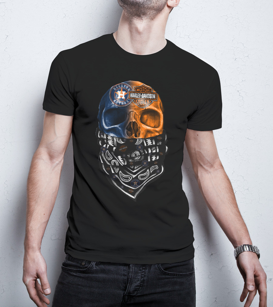 Houston Astros Harley Davidson Skull Bandana T-Shirt