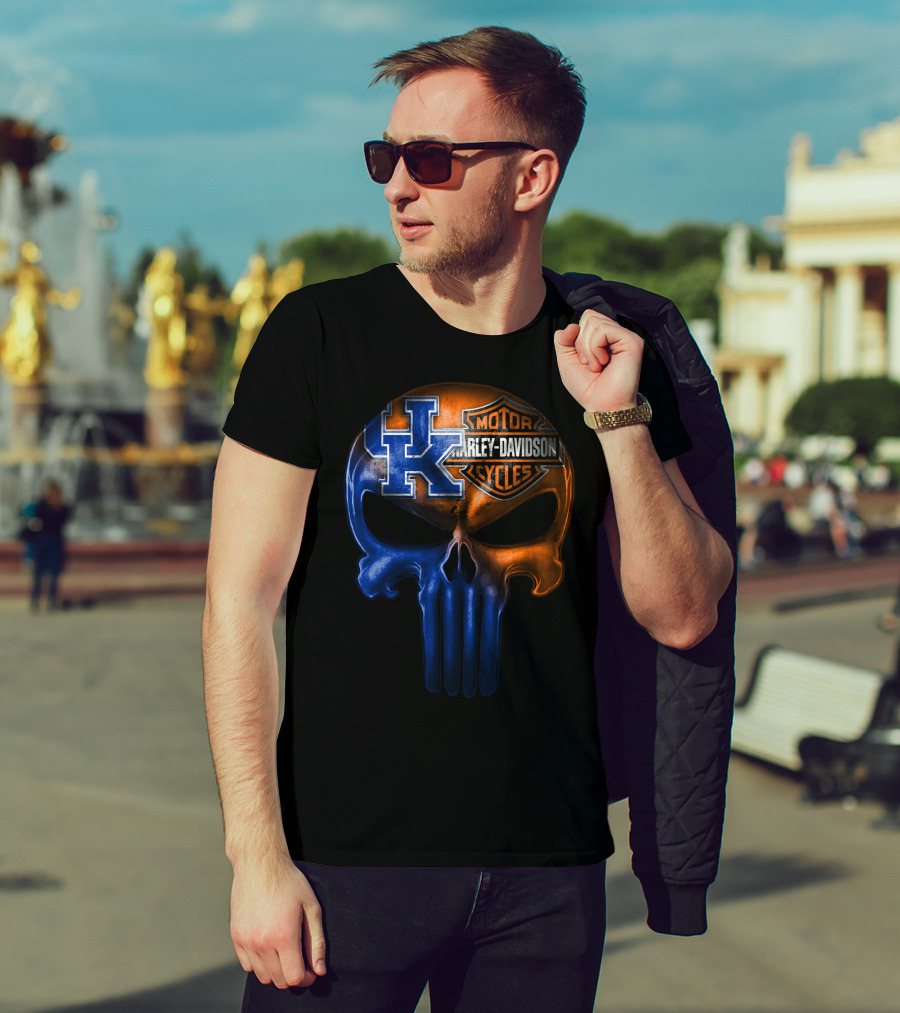Kentucky Wildcats Harley Davidson Punisher Skull T-Shirt