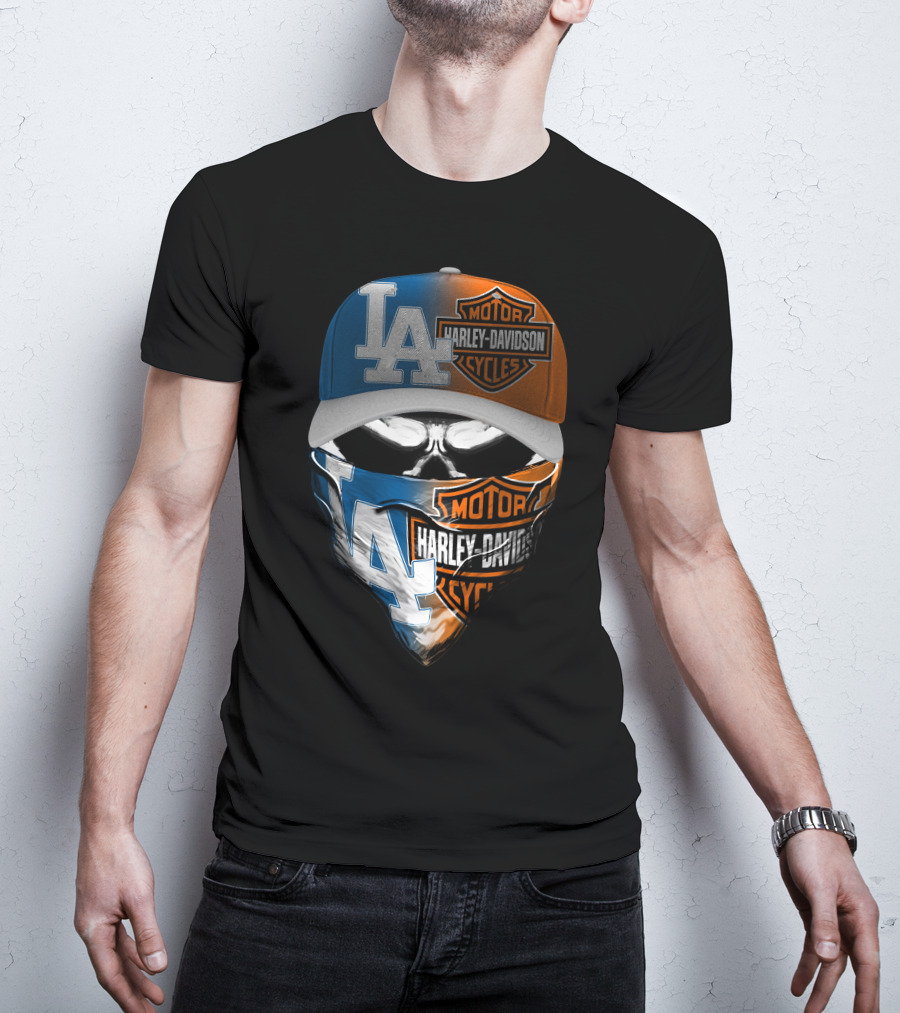 Los Angeles Dodgers Davidson Motor Cycles Skull Mask T-Shirt