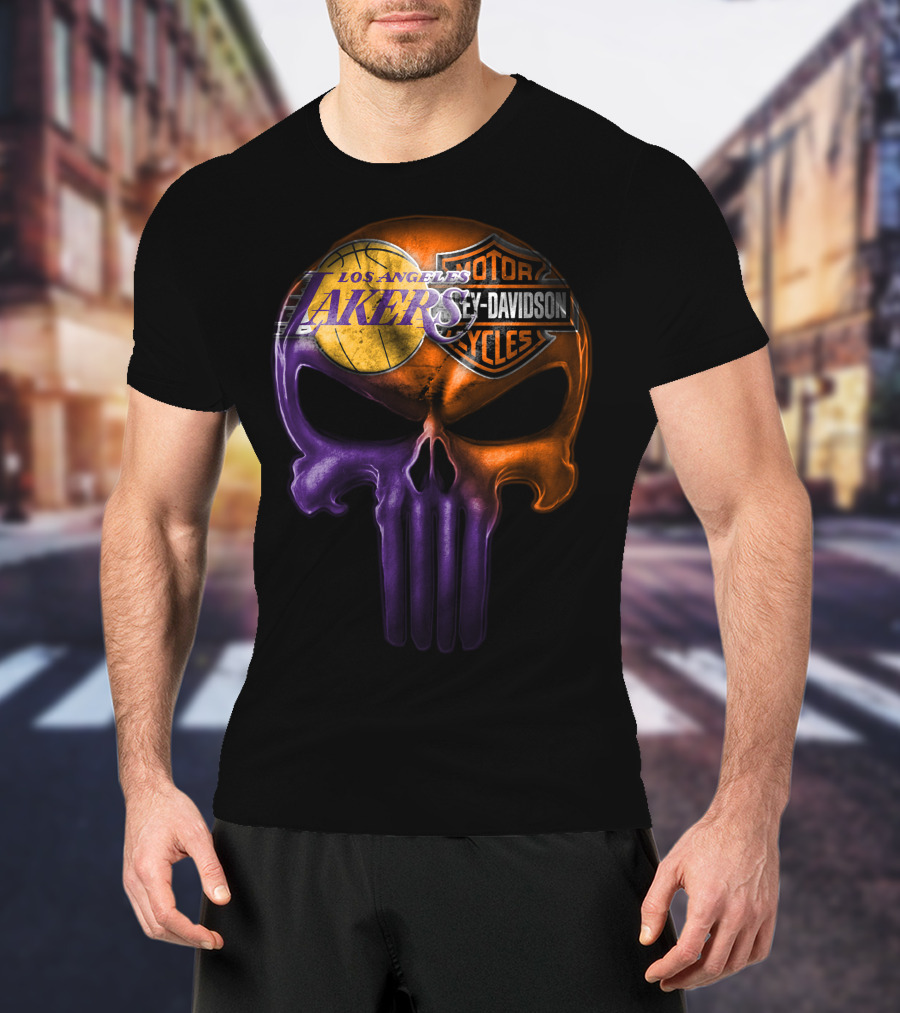 Los Angeles Lakers Harley Davidson Skull T-Shirt
