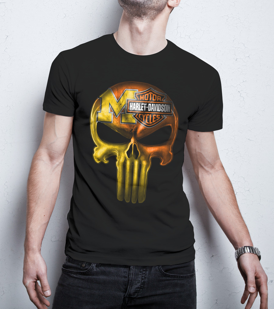 Michigan Wolverines Punisher Harley Davidson Motorcycles T-Shirt
