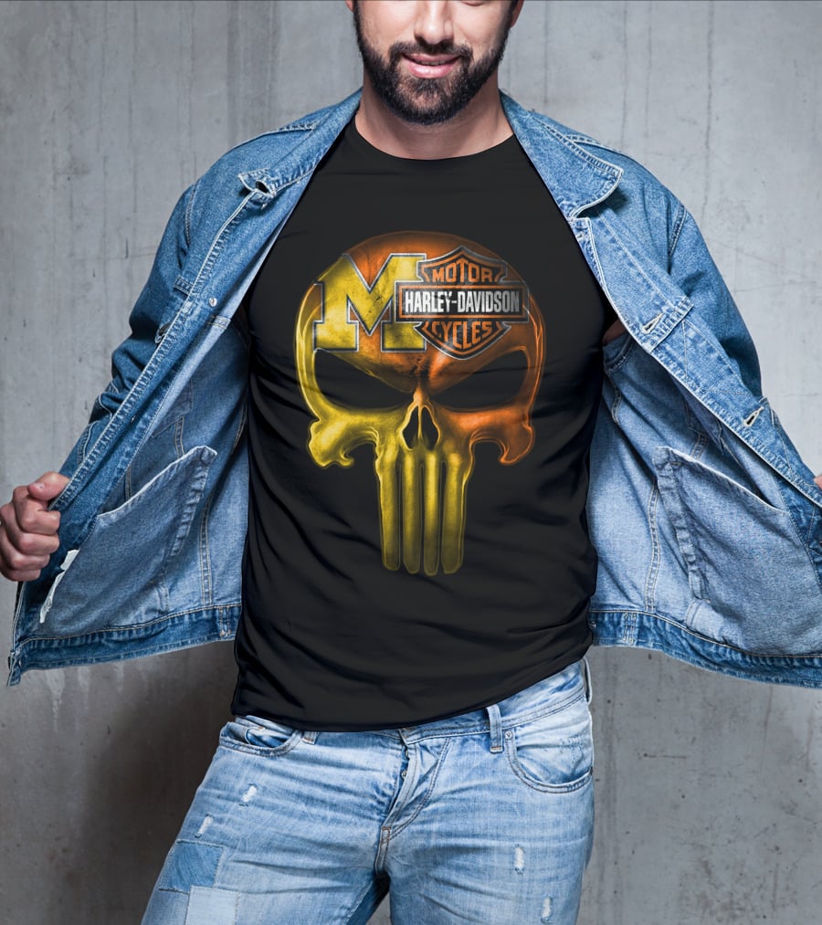 Michigan Wolverines Punisher Harley Davidson Motorcycles T-Shirt