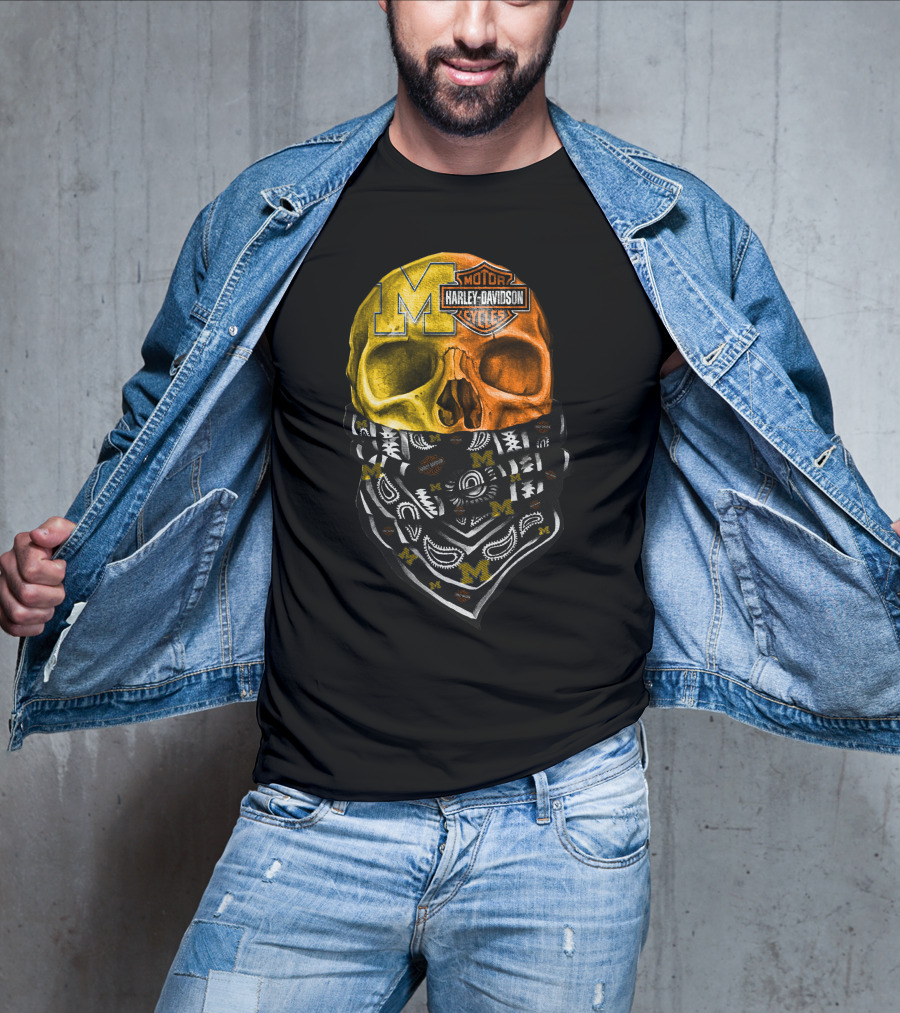 Harley Davidson Skull Michigan Wolverines T-Shirt