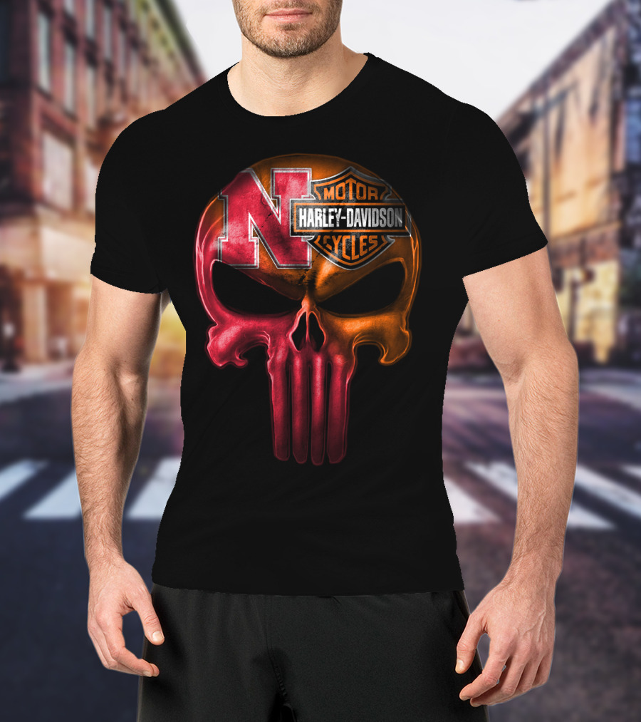 Nebraska Harley Davidson Punisher Skull T-Shirt