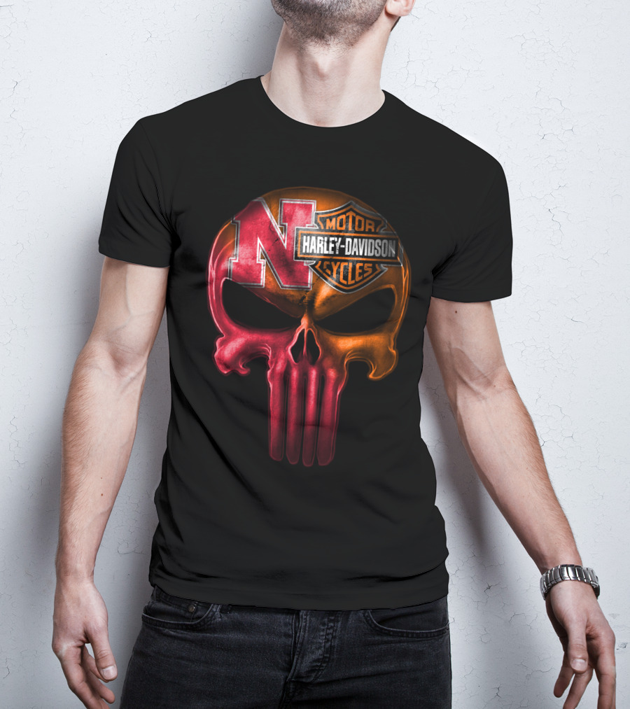 Nebraska Harley Davidson Punisher Skull T-Shirt
