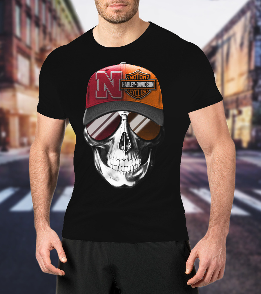 Nebraska Cornhuskers Harley Davidson Skull T-Shirt