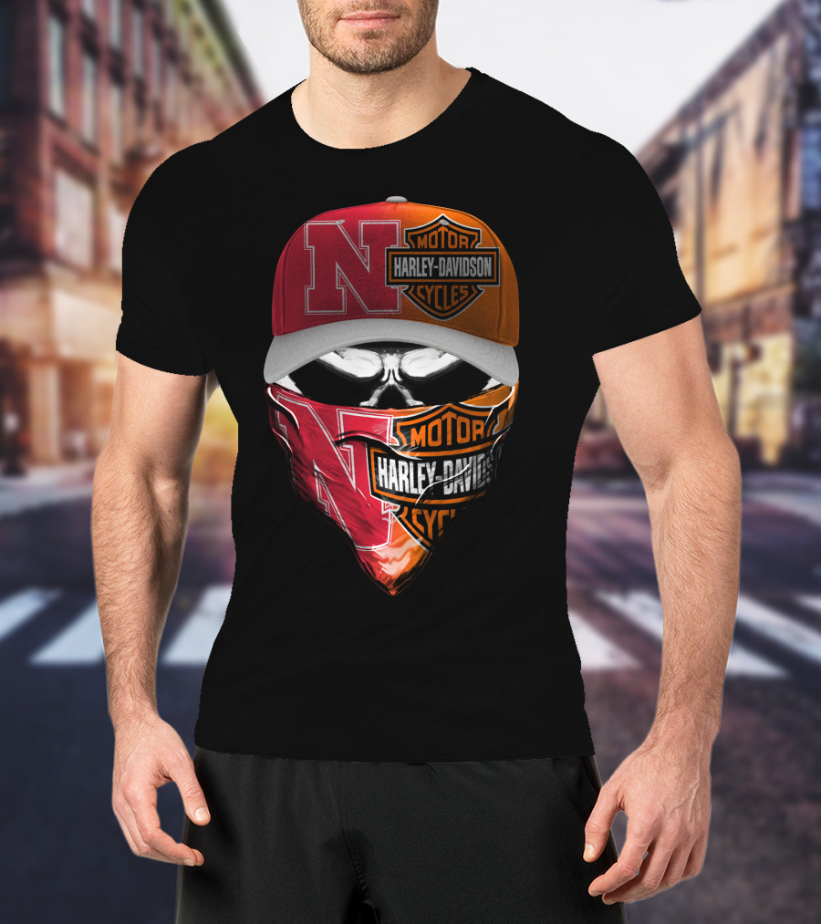 Nebraska Cornhuskers And Harley Davidson Cycles Skull Face Mask Hat Combo T-Shirt