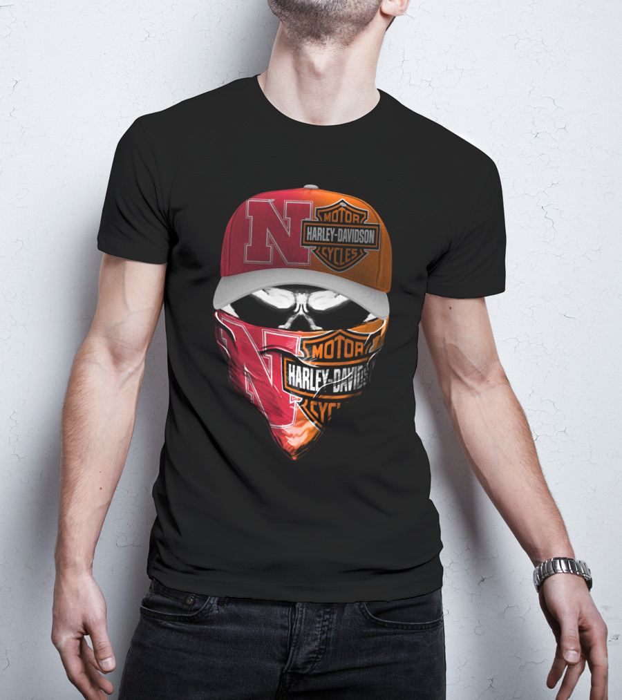 Nebraska Cornhuskers And Harley Davidson Cycles Skull Face Mask Hat Combo T-Shirt