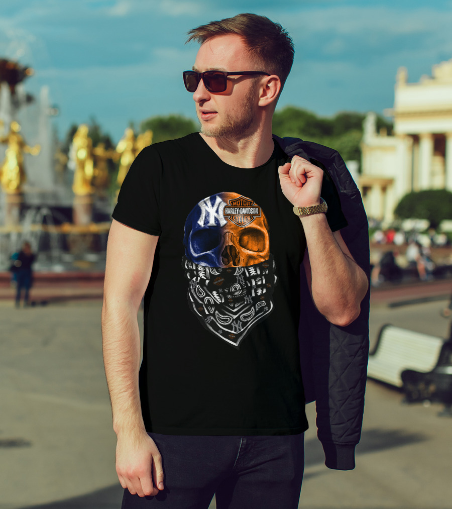 New York Yankees Harley Davidson Skull Bandana T-Shirt