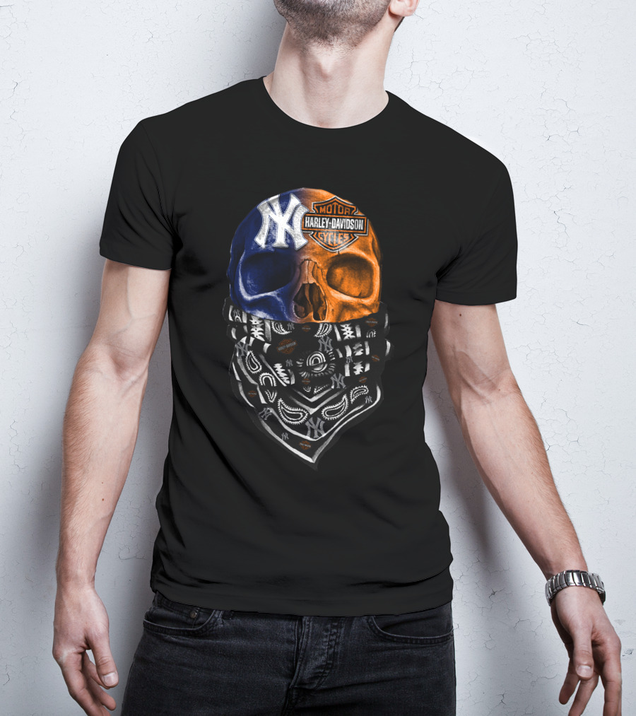 New York Yankees Harley Davidson Skull Bandana T-Shirt