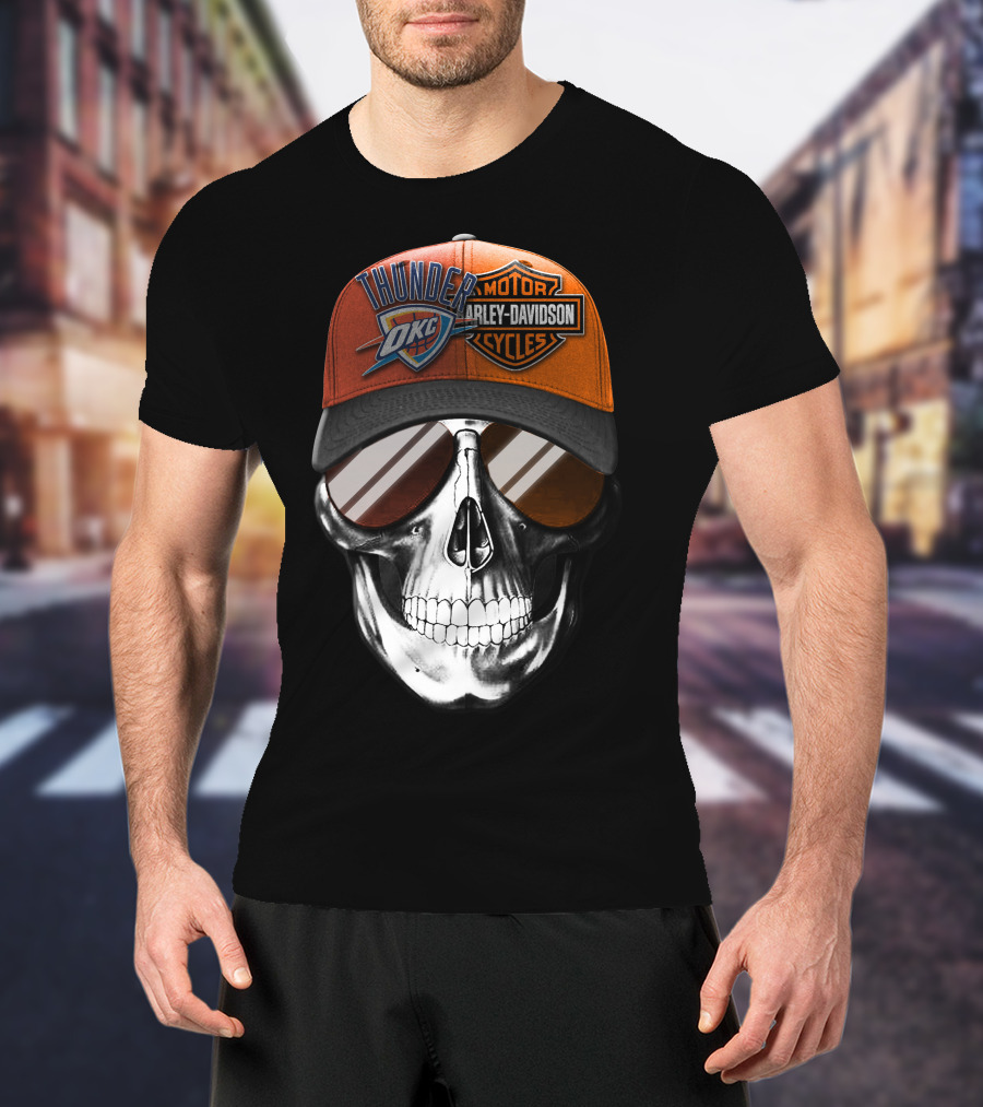 Oklahoma City Thunder Harley Davidson Skull Cap T-Shirt