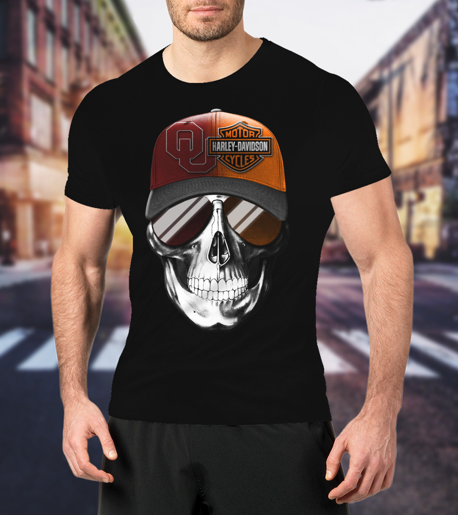 Harley Davidson Motorcycles Oklahoma Sooners Cap Skull T-Shirt