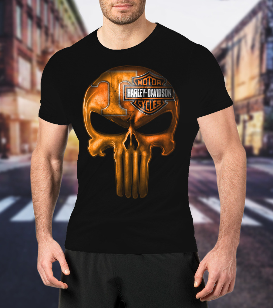 Orange T Skull Harley Davidson Motor Cycles T-Shirt