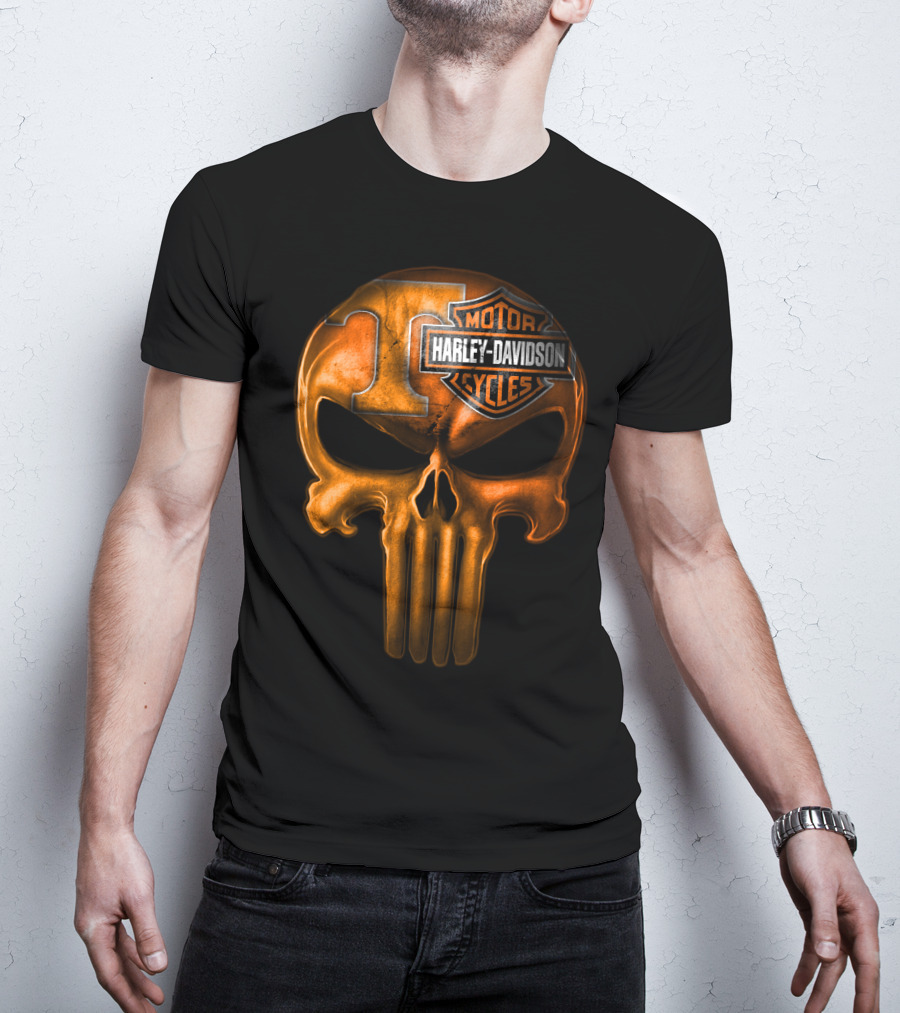 Orange T Skull Harley Davidson Motor Cycles T-Shirt