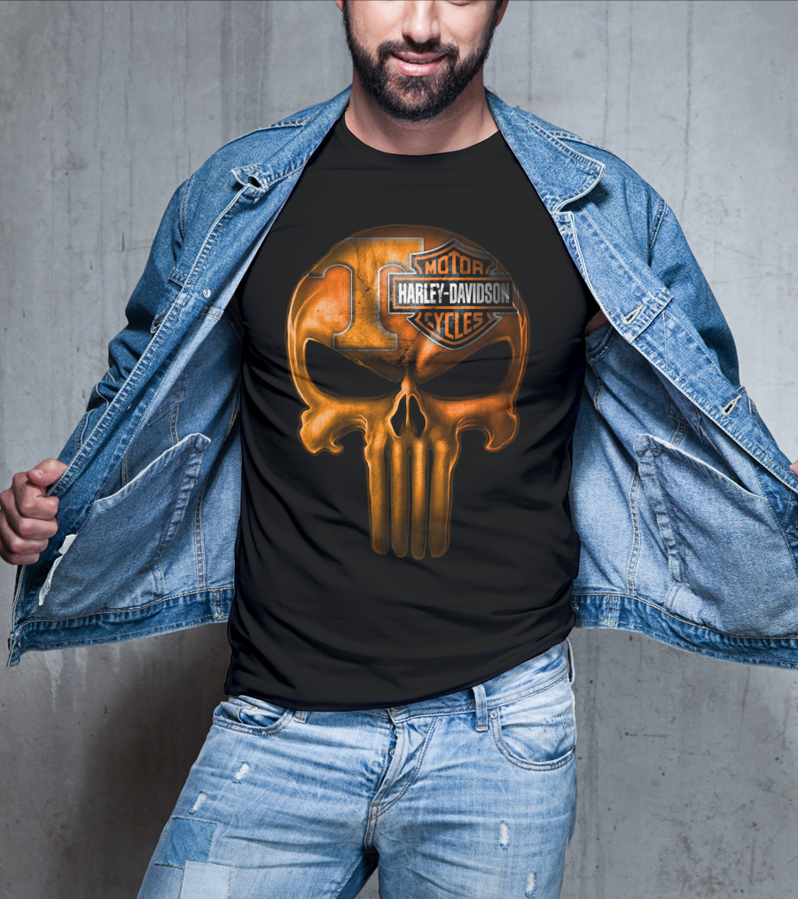Orange T Skull Harley Davidson Motor Cycles T-Shirt