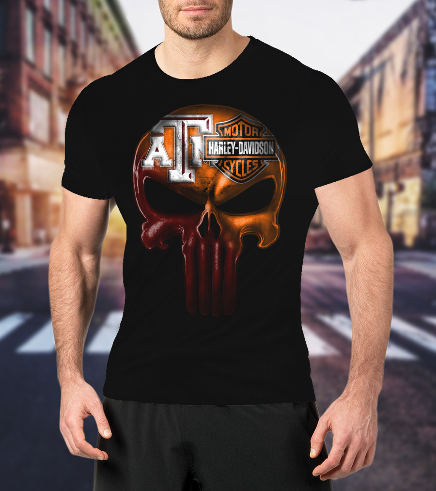Texas A&M Harley Davidson Punisher Skull T-Shirt