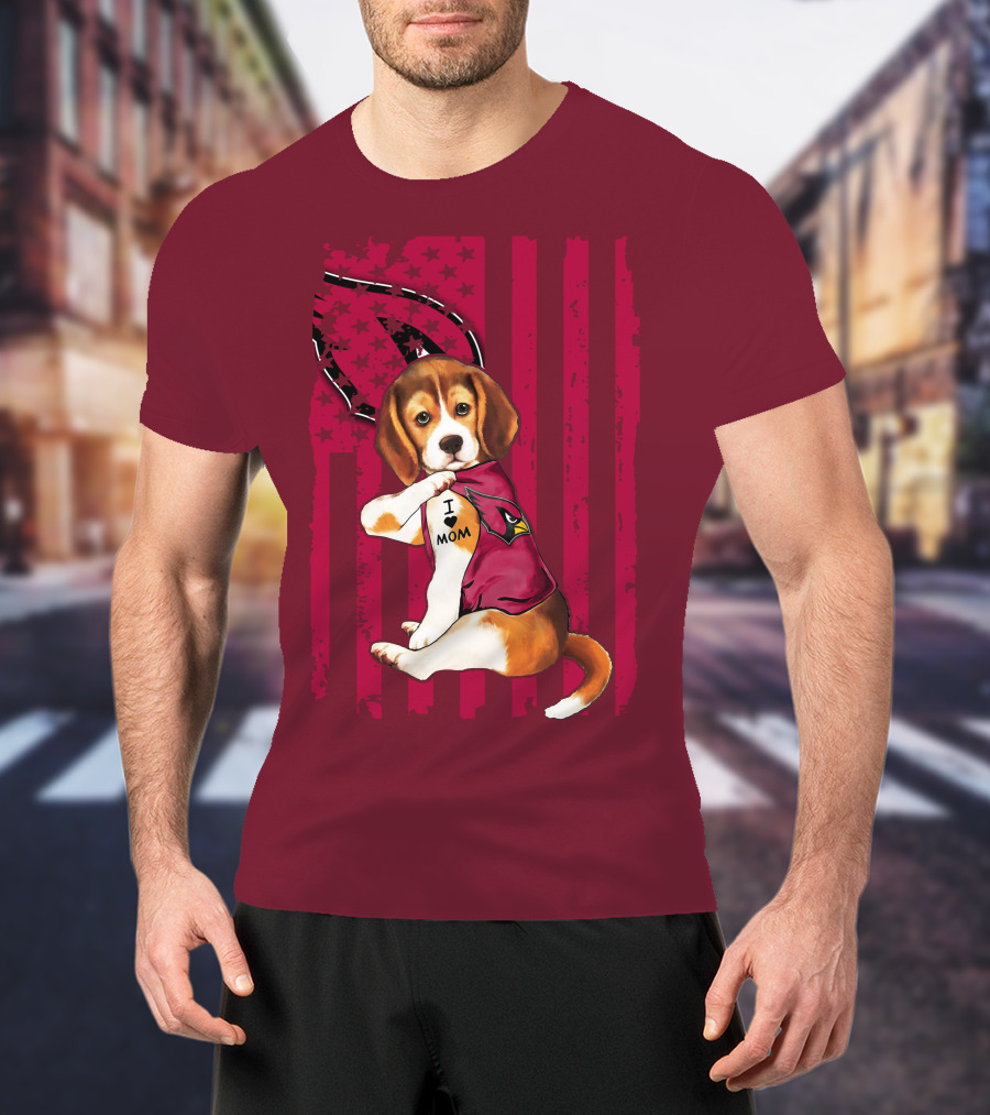 Beagle I Love Mom Arizona Cardinals USA Flag Stars T-Shirt