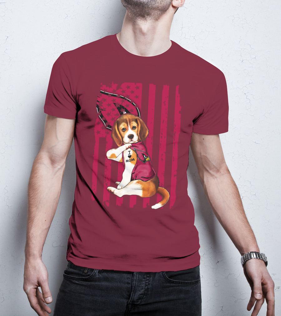Beagle I Love Mom Arizona Cardinals USA Flag Stars T-Shirt