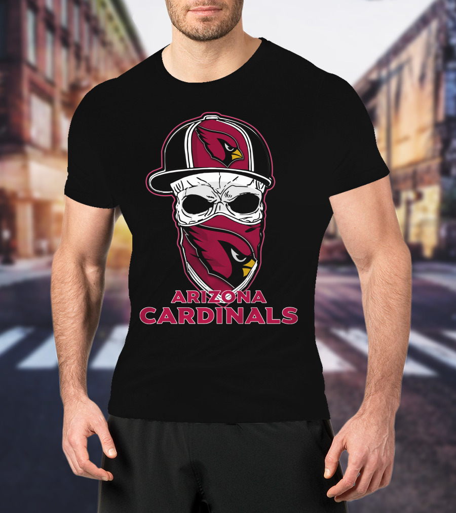 Arizona Cardinals Skull Face Mask Hat T-Shirt