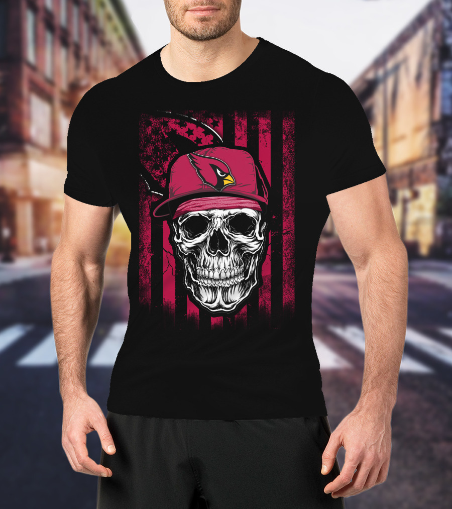Arizona Cardinals Skull Hat Red Stripes T-Shirt