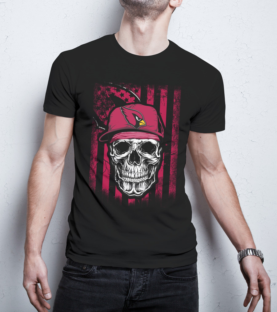 Arizona Cardinals Skull Hat Red Stripes T-Shirt