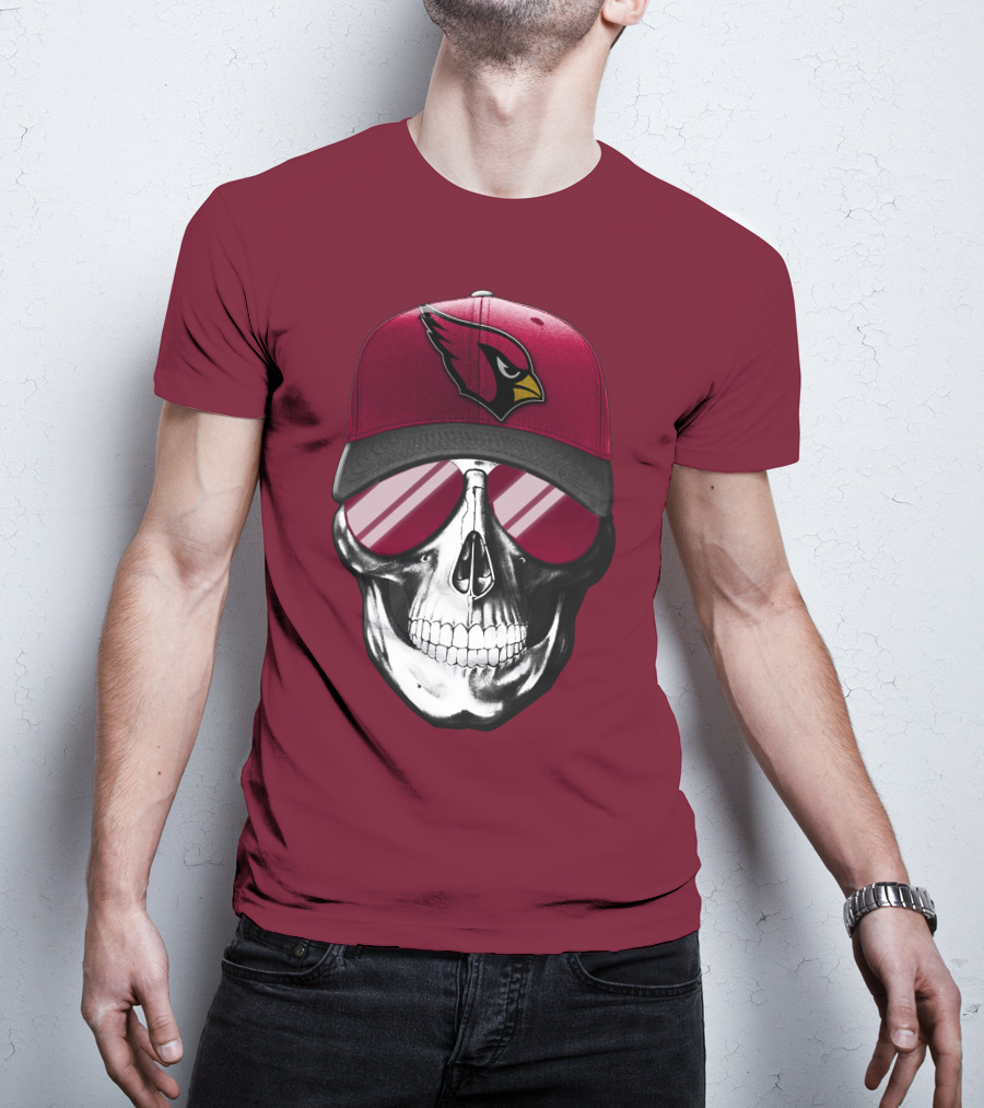 Arizona Cardinals Skull Cap With Sunglasses T-Shirt