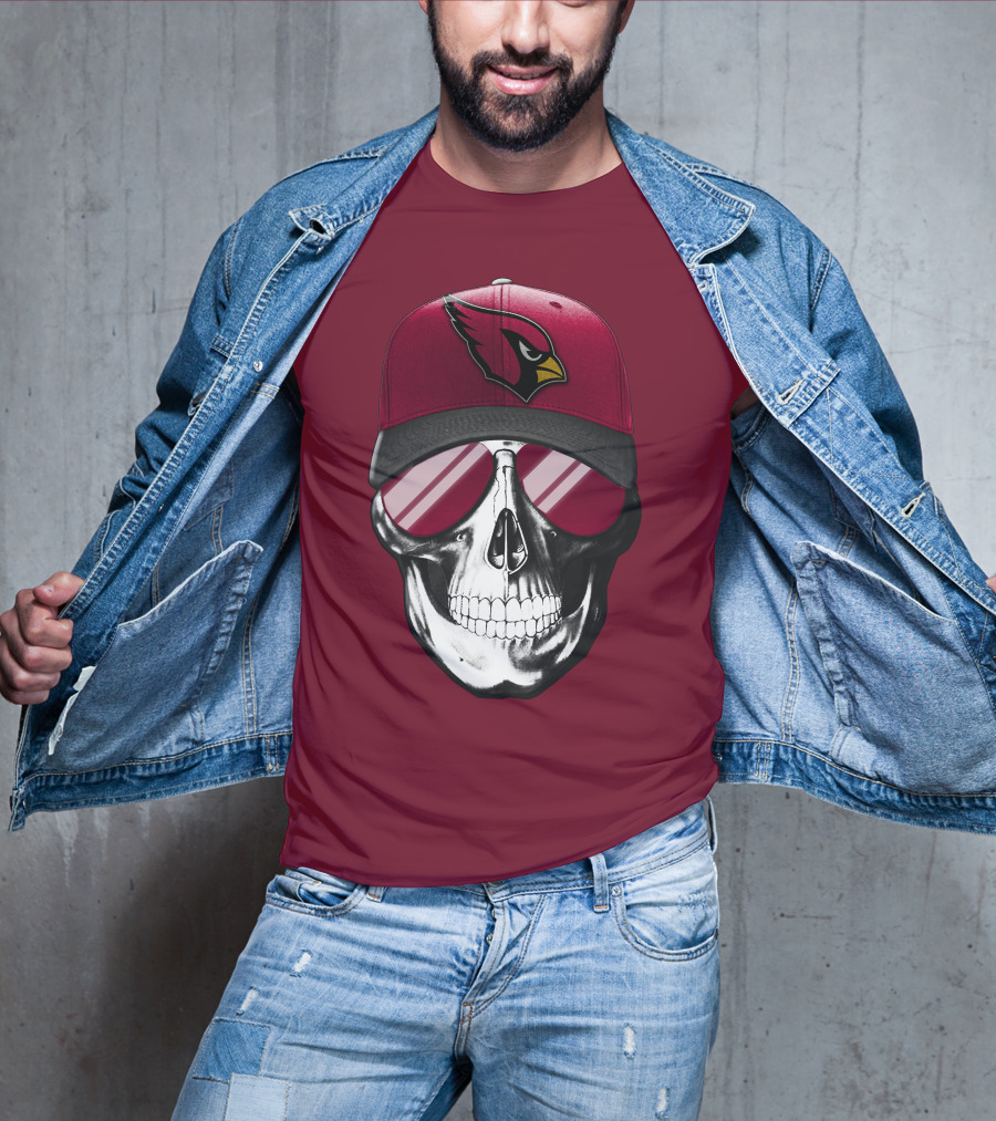 Arizona Cardinals Skull Cap With Sunglasses T-Shirt
