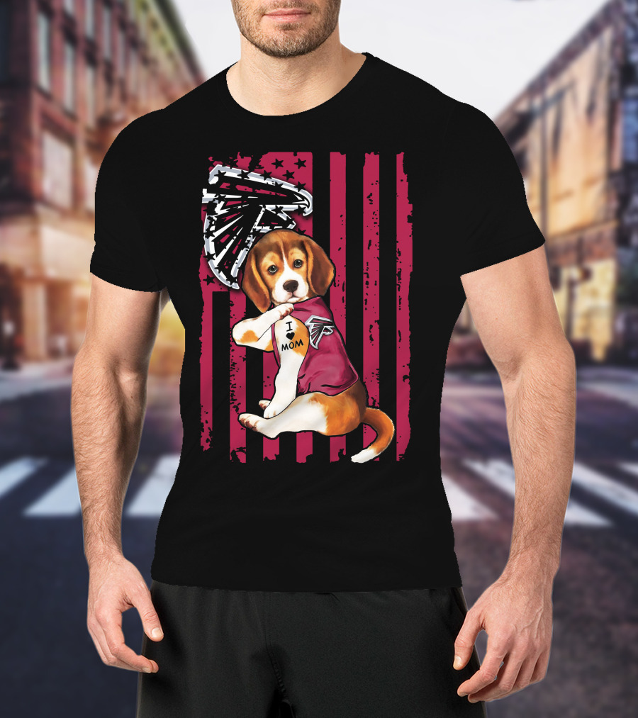 Atlanta Falcons Beagle I Love Mom Tattoo Stars Stripes T-Shirt