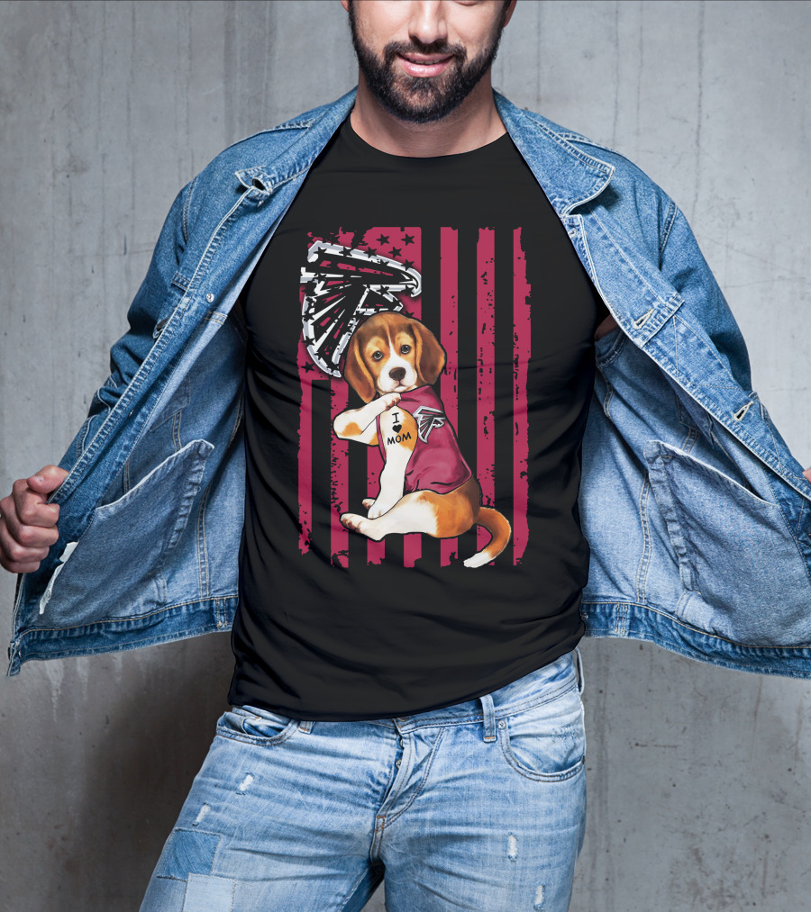 Atlanta Falcons Beagle I Love Mom Tattoo Stars Stripes T-Shirt