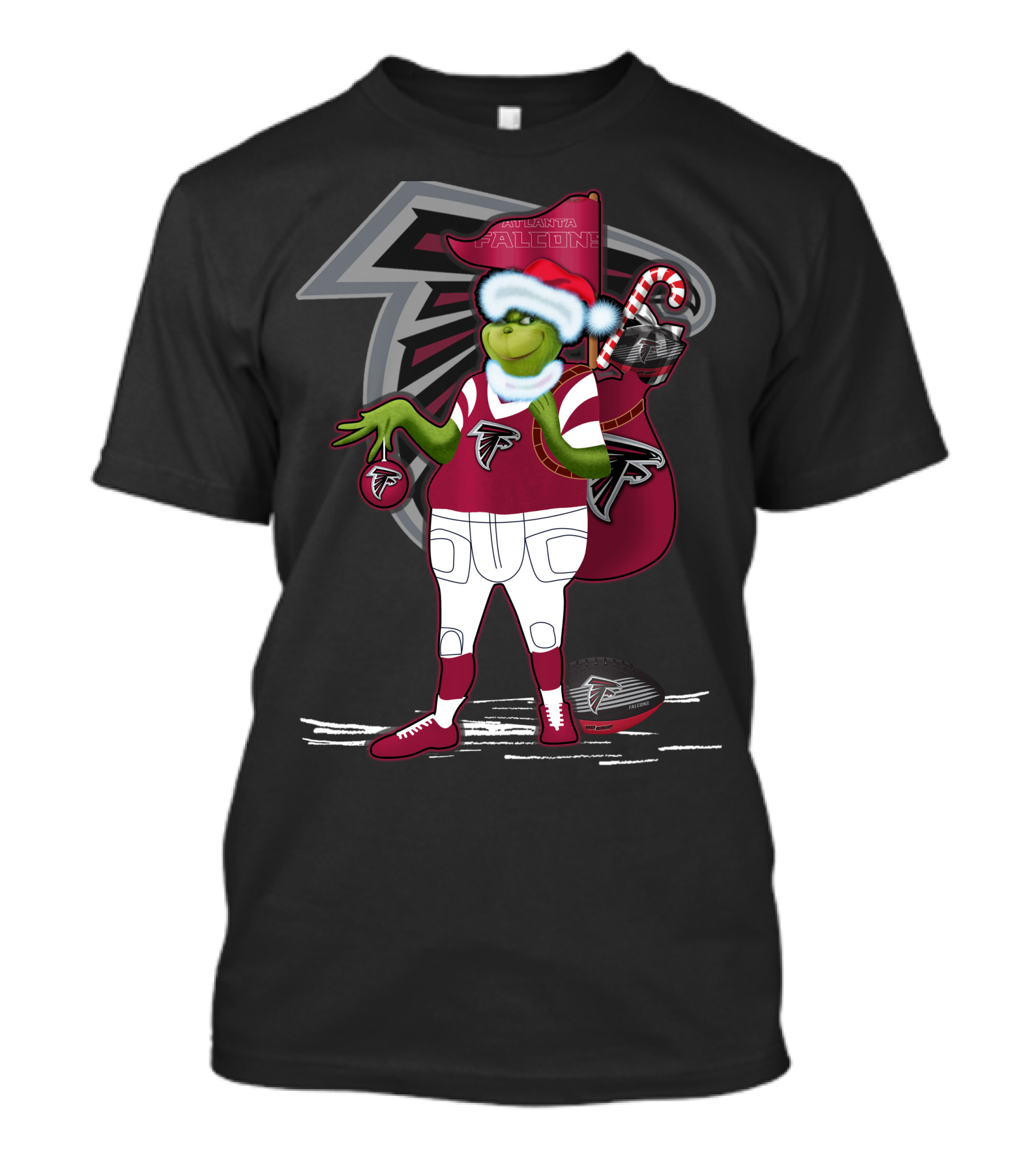 Grinch Santa Atlanta Falcons Holiday Football Fan Festive Green Character T-Shirt