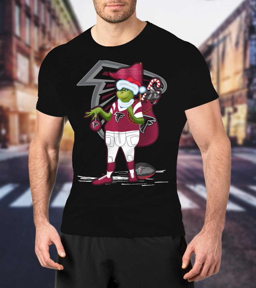 Grinch Santa Atlanta Falcons Holiday Football Fan Festive Green Character T-Shirt