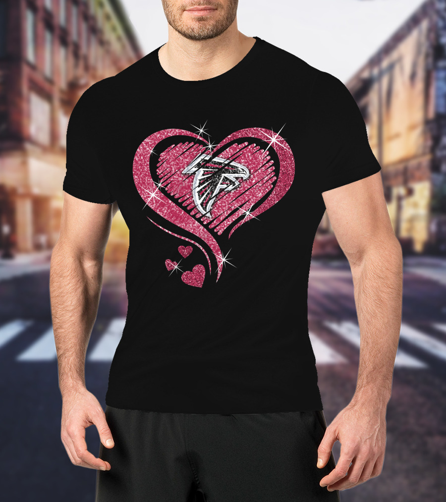 Heart Diamond Atlanta Falcons Sparkling Logo In Glittered Pink Hearts T-Shirt