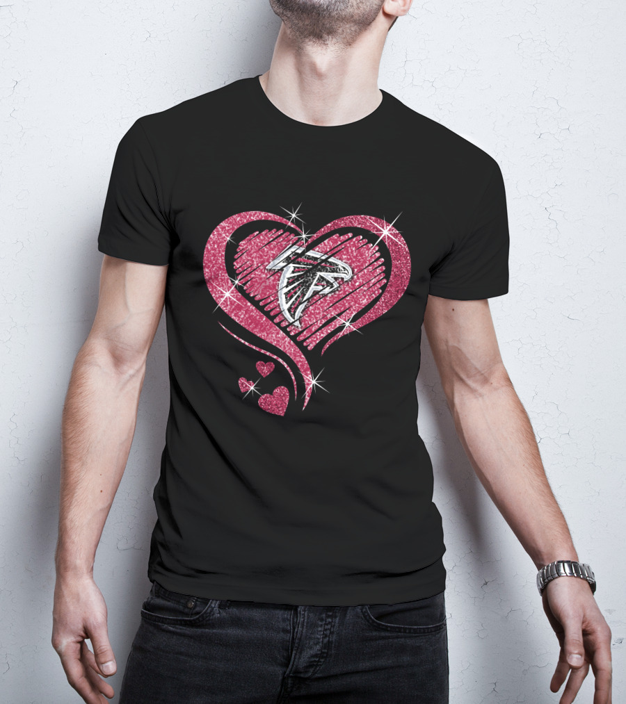 Heart Diamond Atlanta Falcons Sparkling Logo In Glittered Pink Hearts T-Shirt