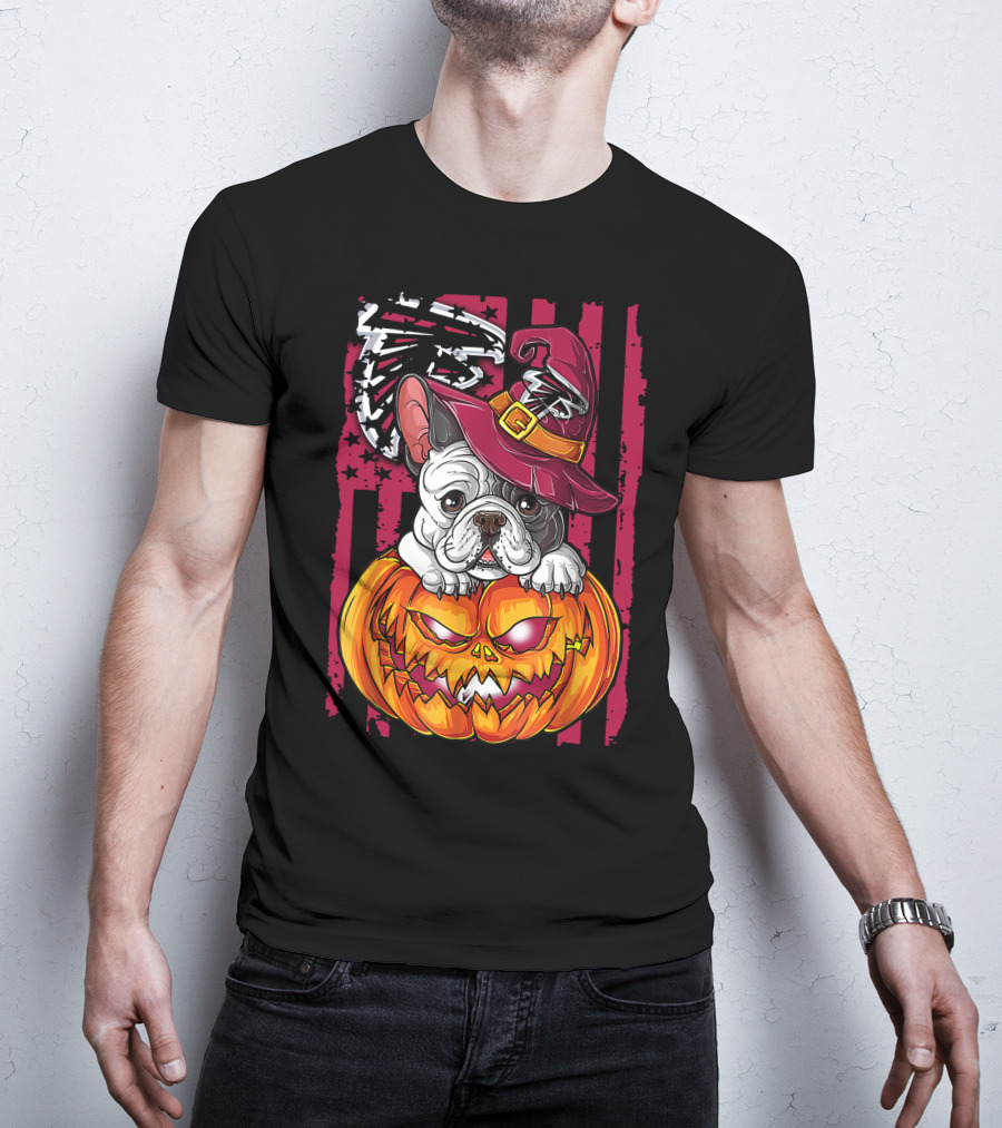Hlw Bulldog Pumpkin Witch Hat Atlanta Falcons T-Shirt