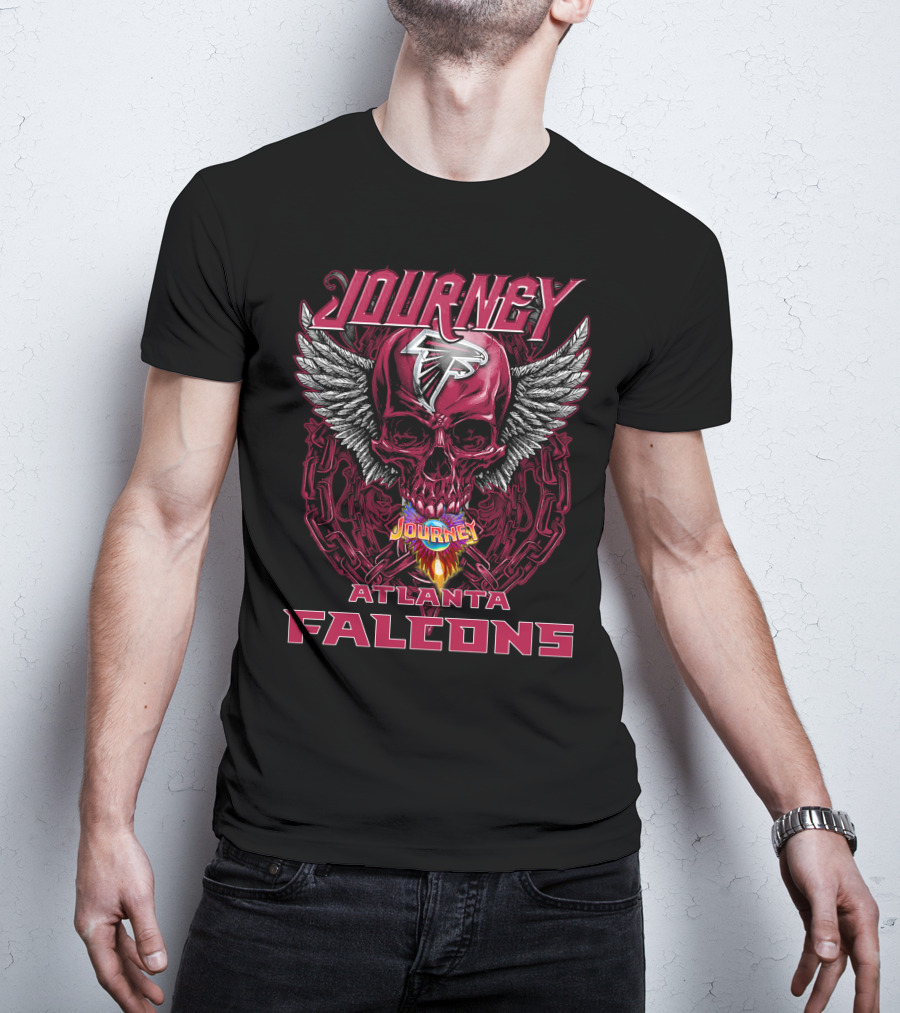 Journey Atlanta Falcons Skull Wings Flame Chains T-Shirt