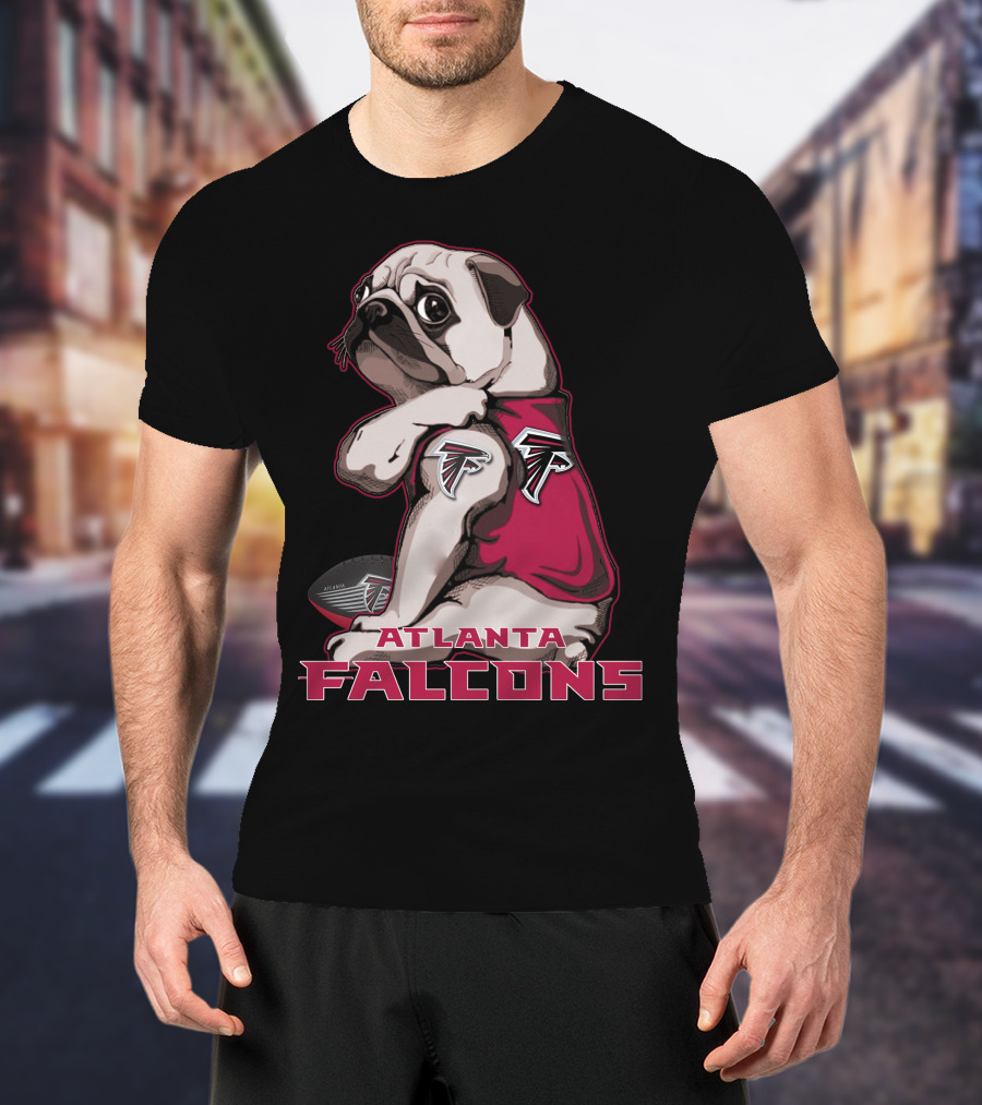 Pug Wearing Atlanta Falcons Gear With Football T-Shirt
