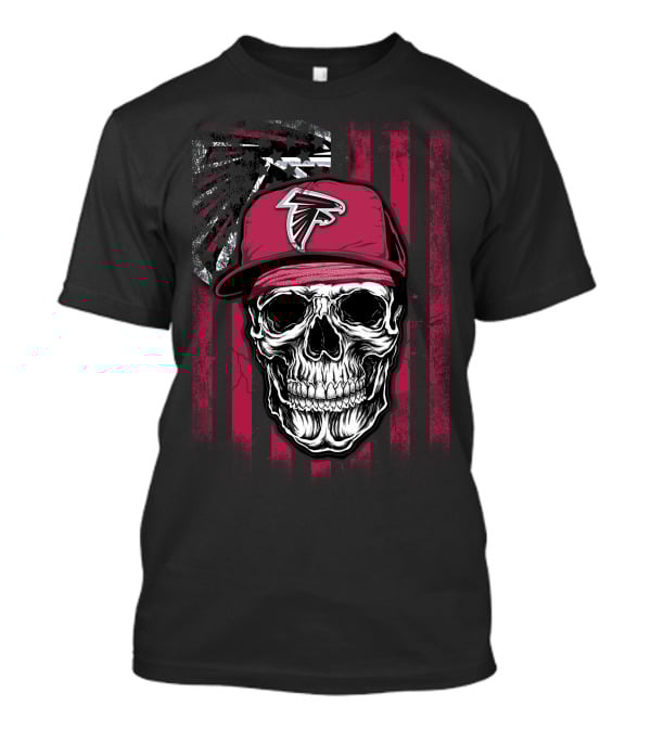Skull Wearing Atlanta Falcons Cap With Red And Black T-Shirt