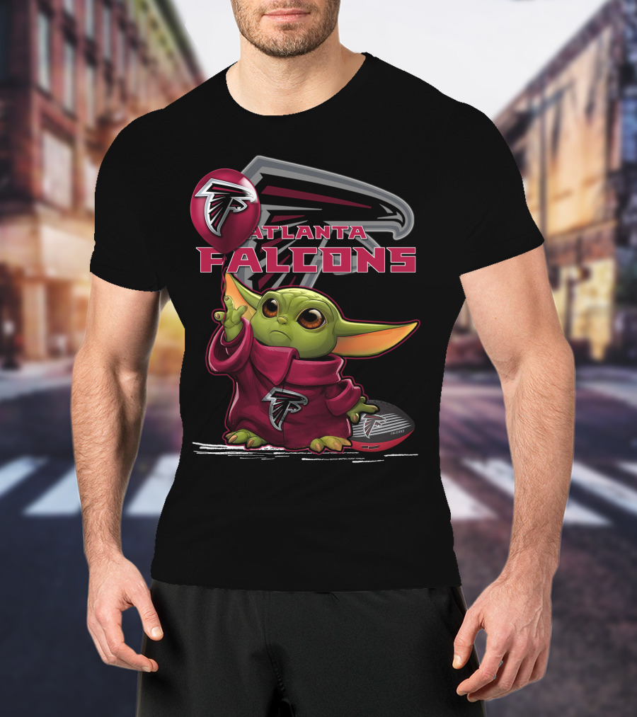 Atlanta Falcons Baby Yoda Holding Balloon T-Shirt
