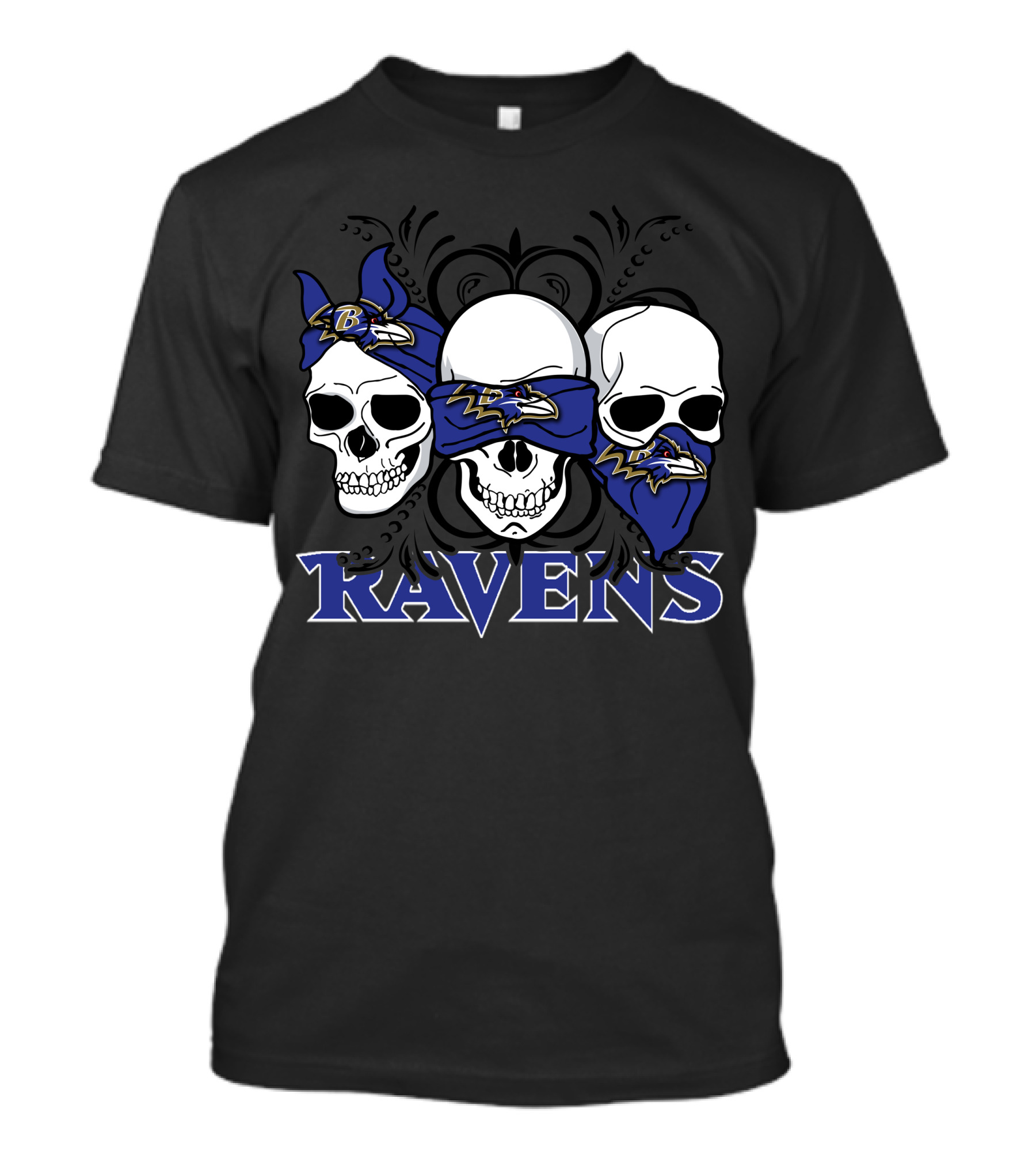 Baltimore Ravens Three Skulls Bandana Logo Ravens T-Shirt