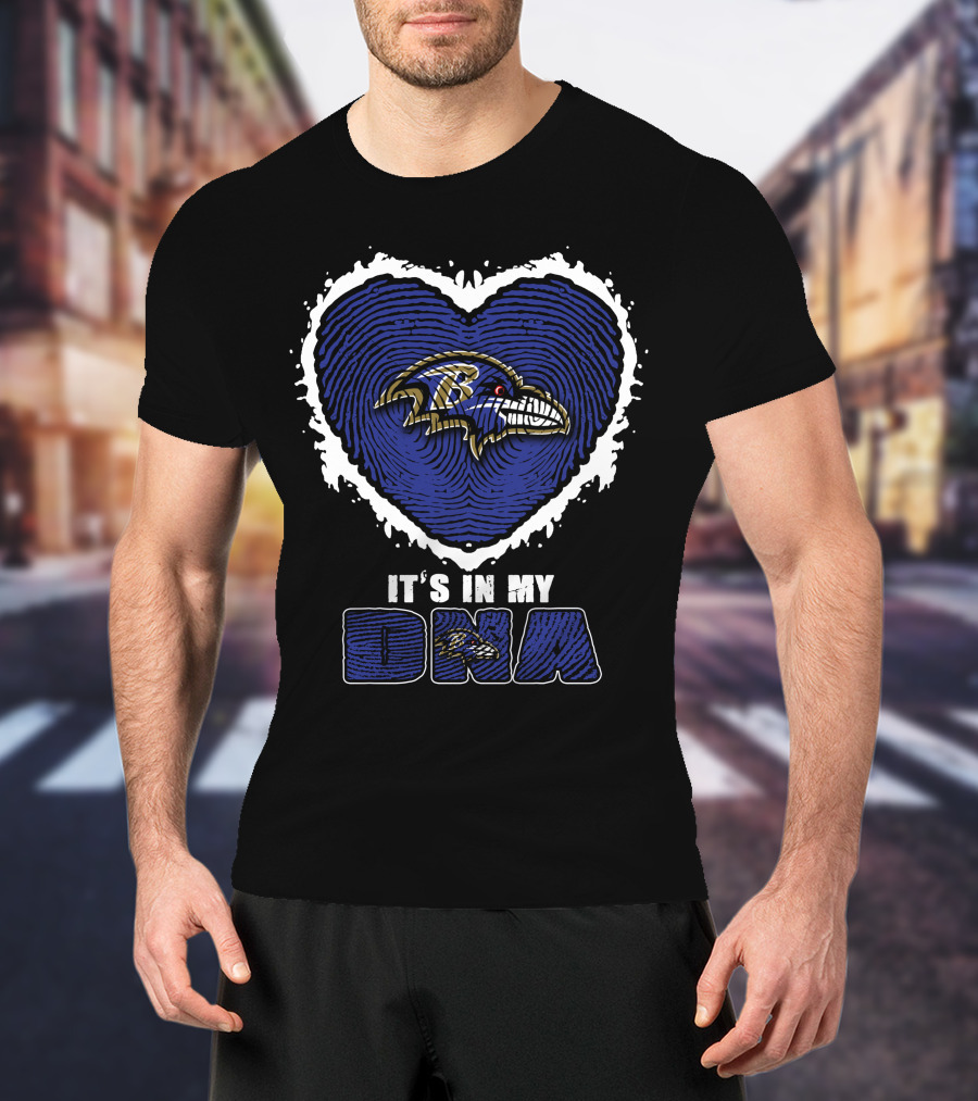 It's In My DNA Baltimore Ravens Heart Fingerprint T-Shirt