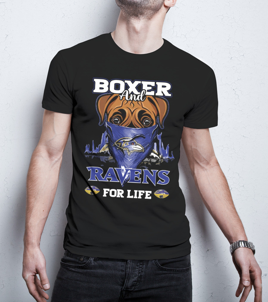 Boxer And Ravens For Life Baltimore Ravens T-Shirt