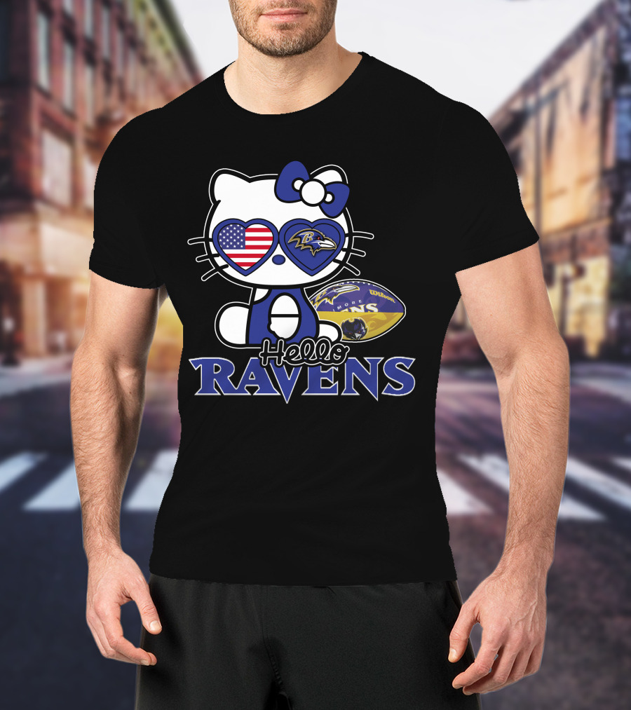 Hello Kitty Baltimore Ravens American Football Fan T-Shirt