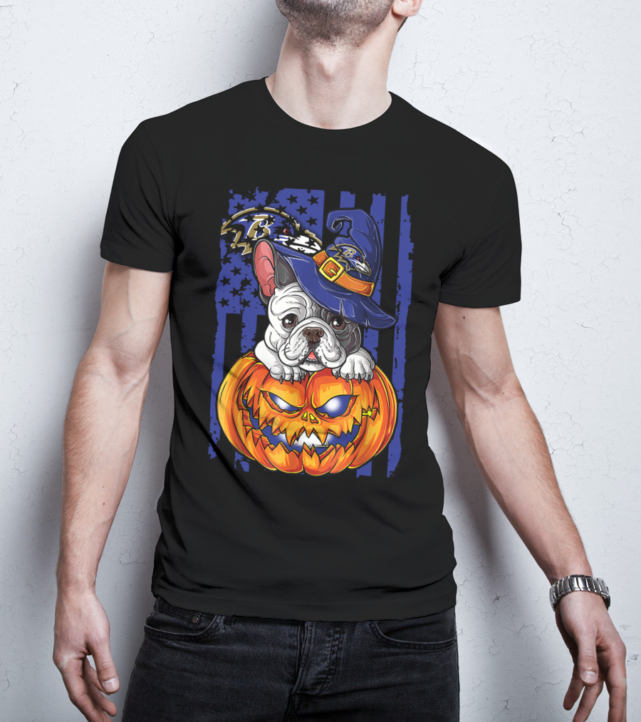 Bulldog Halloween Pumpkin Baltimore Ravens Wizard Hat T-Shirt